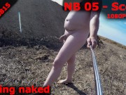 NB5 Scene: Peeing while walking nude in public nature. Outdoor pissing.