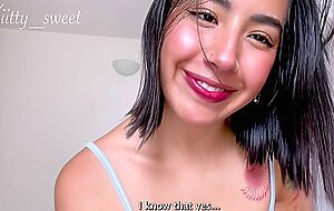 The cute Kitty makes a lot of cream and eats it (talk dirty)