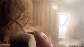 ”Big boobs MILF fucking Transgender in sauna”