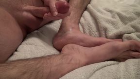 Straight Guy Blasts Thick Ropes of Cum All Over His Smooth Feet Close-up