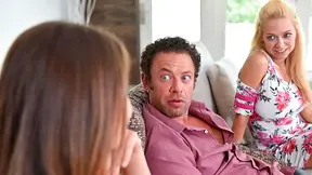 Stepdaughter helps save her mom's relationship by letting her stepdad fuck her tight pussy at dinner