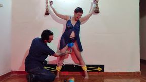 Man Ties Sensual And Daring Woman With Rope And Tickles Her And Masturbates At The Same Time