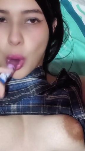 Epic moment from &quot;21 yo, masturbates and fucks tits in close-up, cock with oiled tits and hands&quot;