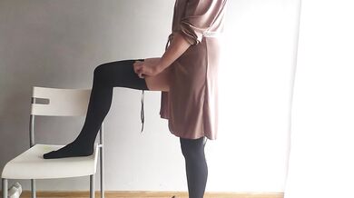 Polish milf gushes in stockings and tights while dirty talking