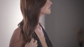 Blindfolded babe is about to have her first lesbian experience, in the middle of the day