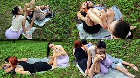 Very shy beauty student Alexandra licks Dominica and Stephanie's feet outdoors (Full with 40% discount)