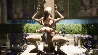 The huge statue rhythmically fucked Lara in all her holes and filled her with sperm to the brim