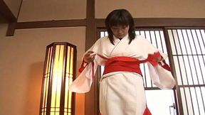 Lascivious Ami Kitazawa in geisha outfit getting rimjob