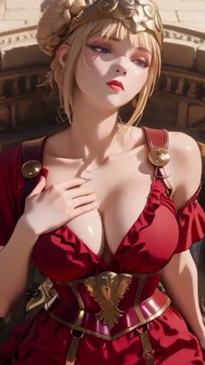 Red Armor Queen! Forbidden Gaze in the Roman Corridor, Skirt Lift Reveal, Hand on Lips Teasing You...   Clip 1