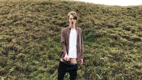 Gay Boy In Horny Boy With Huge Dick(23cm) Jerking Off Outdoor