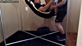 Deepthroating mature fucked in sling in homemade anal