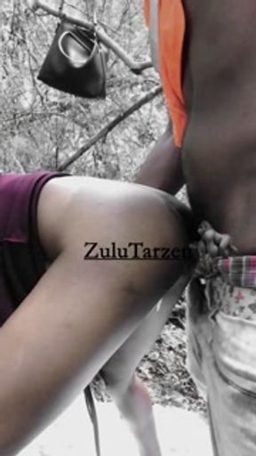 Mzansi Ebony 031Babe gets pussy fucked in doggy style position by ZuluTarzen in the bushes