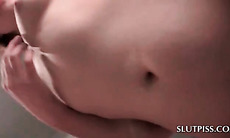 Excited lesbo teen sluts kissing and pissing in bowls