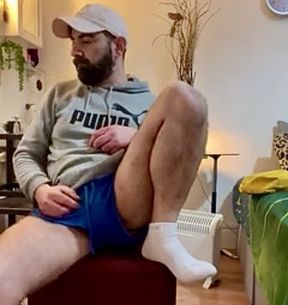 blue shorts without underwear