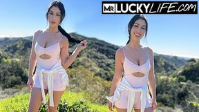 Queenie Sateen Gets Wet Outside In Wild Passion