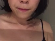 Young Asian Tranny jerking off in shower and big load of cum shot