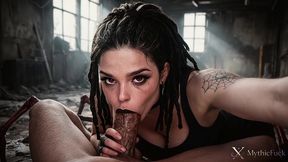 a slutty spider-woman, with black dreadlocks and tattoos, caught me in her web using her hungry nasty mouth...she sucked the soul out of my giant dick...[ai]