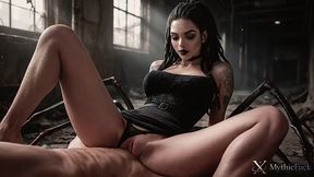 a slutty spider-woman, with black dreadlocks and tattoos, caught me in her web using her hungry nasty mouth...she sucked the soul out of my giant dick...[ai]
