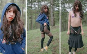 Asian Sissy Chastity and Pantyhose Outside