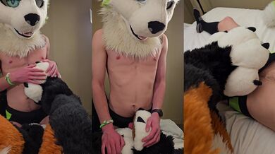 Furry PawJob DexxxDaCat purrs and cums on AngryBark's soft paws