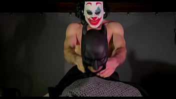 Muscular Joker fucks a sex doll dressed as Batman! Rough sex! Cum inside!