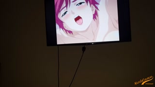 Spanish teen with big natural tits watching hentai wants anal sex