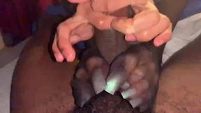 Sexy nylon feet get a teasing footjob