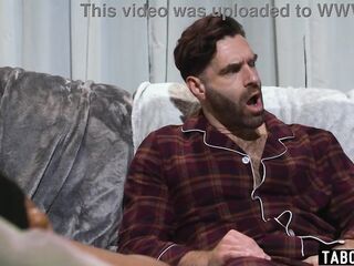 Ebony teen stepdaughter with biggest bazookas seduces her stepdad