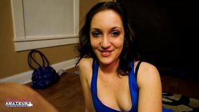 petite brunette ryann sucks and rides a big juicy boner and milks it!