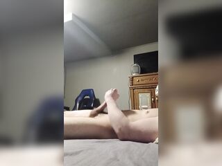 Watching vr porn whilst jerking my large white schlong and cumming