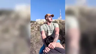 Muscular Latino daddy DiegoB fucks a fan outdoors during a hiking trip