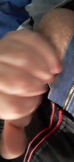 Jerking in New Red & Black Leather Jacket