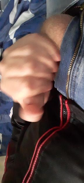 Jerking in New Red & Black Leather Jacket