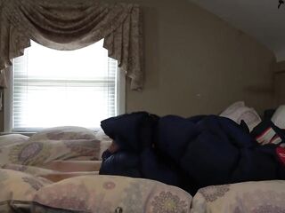 Puffer Jacket Fetish Man Bangs Giant Shiny Coat. Humping on Daybed.