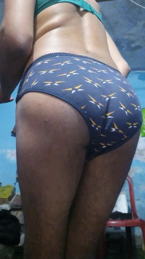 Horny Indian Femboy Wearing His Step Sister's Bra and Panties