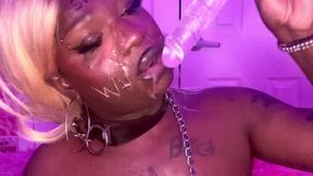 Stupid Black Sissy Femboy Throatfucks Dildo & Gags During TRAINING