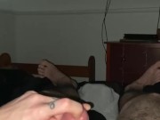 Quick handjob with a little post orgasm fun!