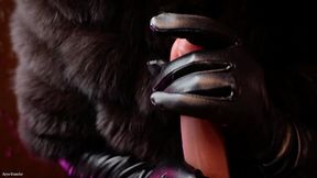 FREE video: handjob in leather gloves and fur and &quot_cum inside me&quot_ invitation