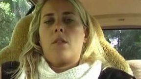 Making grimaces slutty blonde nympho masturbates in the car