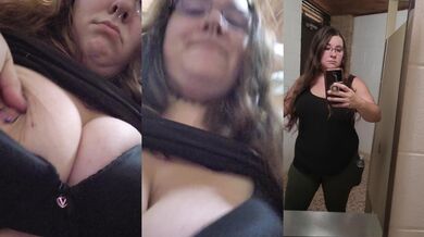 Brunette glasses flashes pierced tits in public bathroom punishment