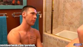 Bathroom fun for twinks with Big Dicks