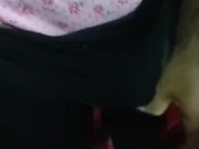 Boy in girls panty and sexy black leggin having solo fun