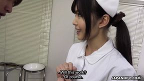 Japanese nurse Shino Aoi deep-throats patient's raging cock&#x1F32D; in sordid doctor's office debauchery.