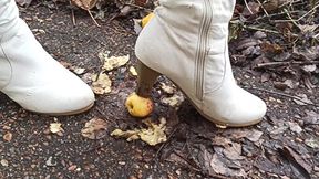 White boots crush fruit and ice