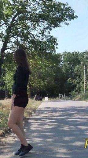 Pee accident trough my short shorts outdoor