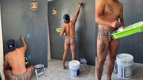 un cliente me pidio pintar su cuarto pero utilizando como uniforme una tanga de tarzan...