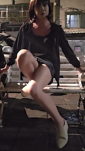 Shemale Ting Xuan Walks in a Super Mini Skirt