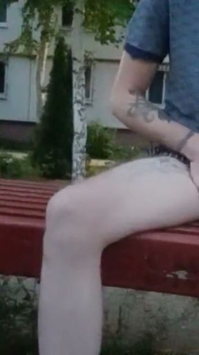 a strange woman jerks off my dick in the yard of the house   Clip 2