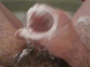 Horny hairy daddy bath time handjob and cum!