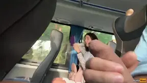 Public bus POV handjob climax with Katty West